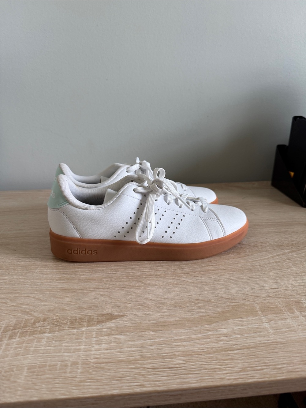 adidas White Sneakers with Gum Sole and Mint Heel Tab